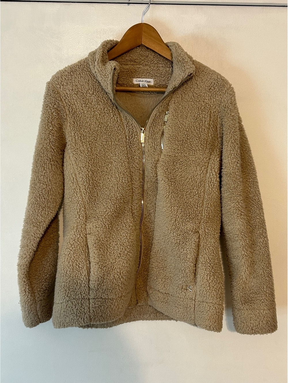 Calvin Klein Beige Sherpa Fleece Jacket Medium